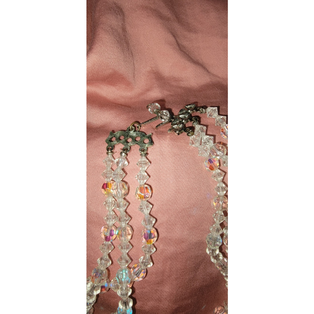 Vintage Aurora Borealis AB Faceted Crystal Glass Necklace Multi-strand Stunning - Picture 3 of 7
